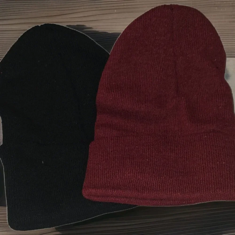 2 Pack Boys Knit Hat New Without Tags One Size  Winter Warm Black Black Burgandy